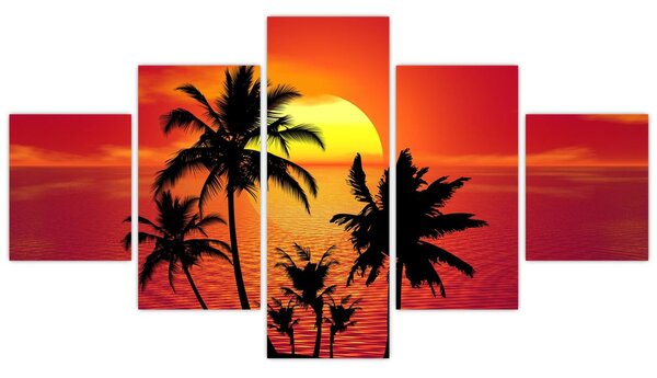 Obraz sylwetki wyspy z palmami (125x70 cm)