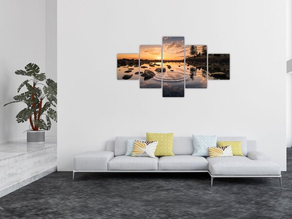 Obraz powierzchni wody o zachodzie słońca (125x70 cm)