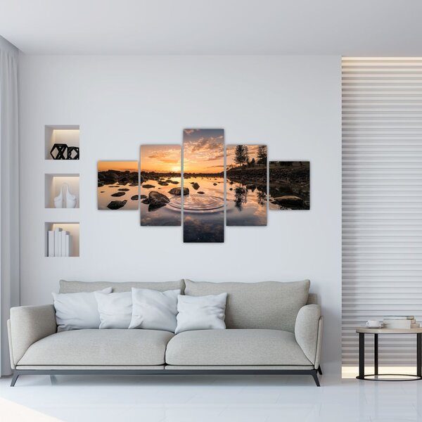 Obraz powierzchni wody o zachodzie słońca (125x70 cm)