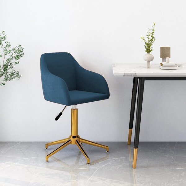 Obrotowe krzesło stołowe, niebieskie, tapicerowane aksamitem