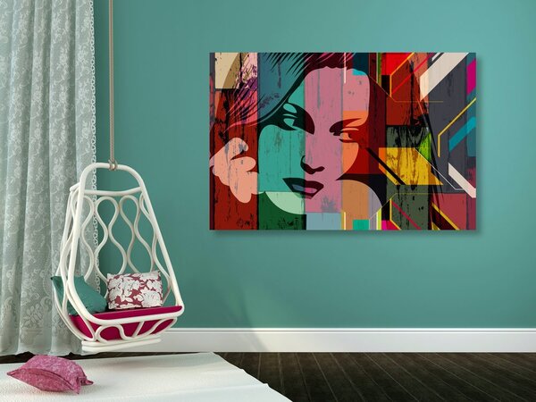 Obraz portret kobiety na kolorowym tle