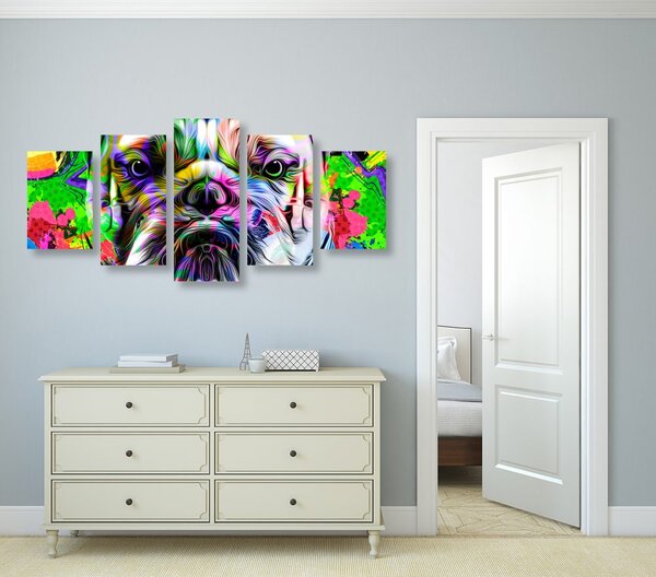5-częściowy obraz buldożek pop-art