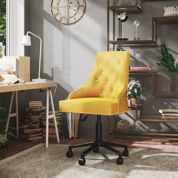 Obrotowe krzesło stołowe, żółte, obite aksamitem