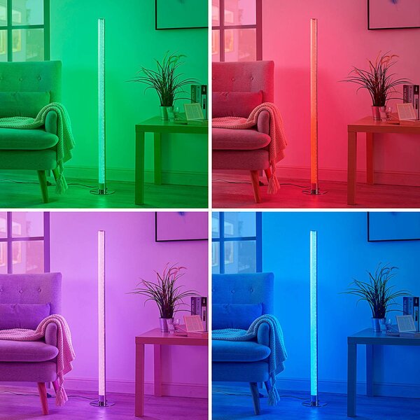Lampa stojąca LED Hadis Lindby, możliwość ściemniania, chromowy / srebrny, salon / jadalnia, tworzywo sztuczne, nowoczesny