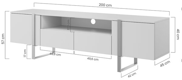 Nowoczesna szafka RTV Verica z szufladami i metalowymi nogami 200 cm - dąb biszkoptowy / złote nóżki