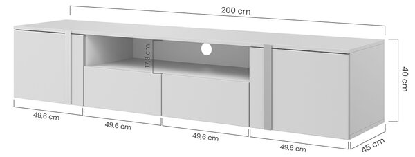 Szafka RTV wisząca Verica 200 cm z szufladami i metalowymi uchwytami 200 cm - dąb biszkoptowy / złote uchwyty