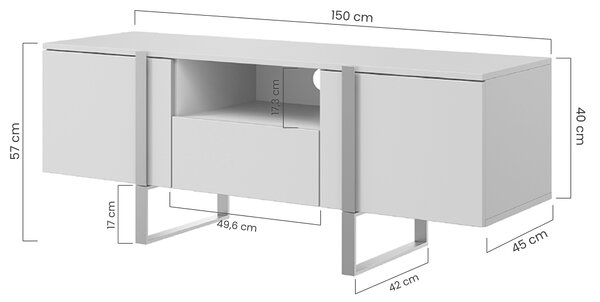 Szafka RTV Verica z szufladą, wnęką i metalowymi nogami 150 cm - dąb biszkoptowy / złote nóżki