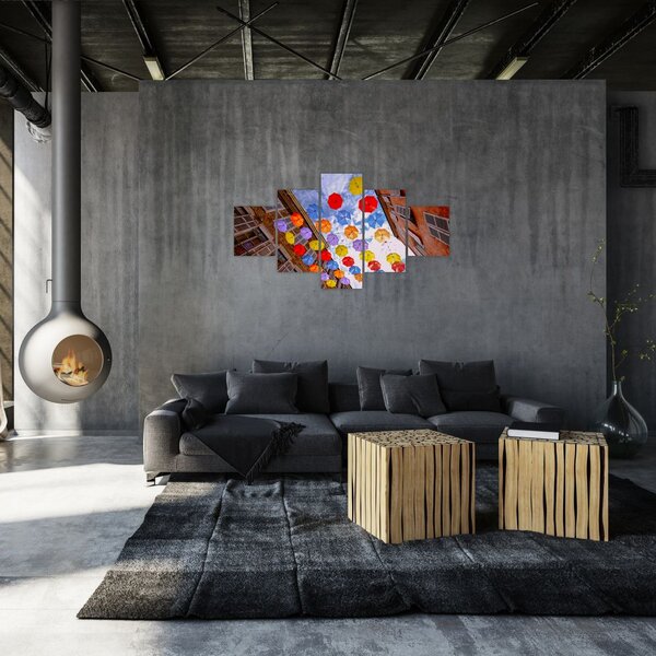 Obraz kolorowych parasoli (125x70 cm)