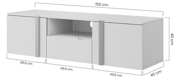 Szafka RTV wisząca Verica 150 cm z wnęką i szufladą - czarny beton / czarne uchwyty