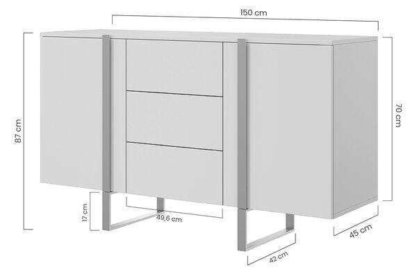Komoda Verica 150 cm dwudrzwiowa z szufladami - dąb biszkoptowy / czarne nóżki