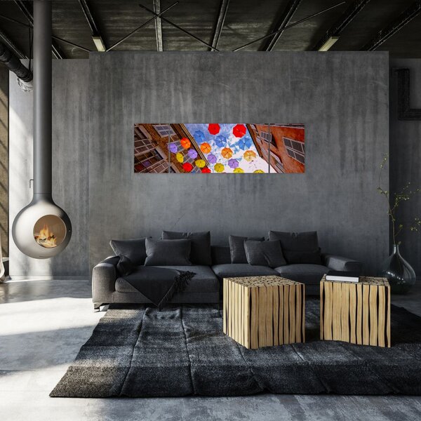 Obraz kolorowych parasoli (170x50 cm)