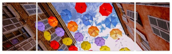 Obraz kolorowych parasoli (170x50 cm)
