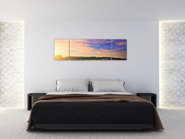 Obraz żółtego samochodu na polu (170x50 cm)