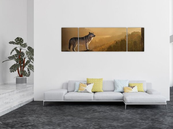 Obraz wilka na skale (170x50 cm)
