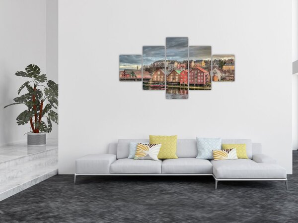Obraz - domy nad rzeką (125x70 cm)