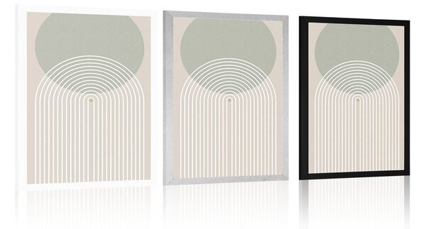 Plakat khaki krąg z tęczą Mid-Century