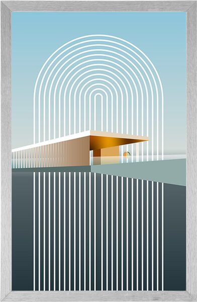 Plakat tęcza z abstrakcyjnym tłem Mid-Century
