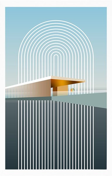 Plakat tęcza z abstrakcyjnym tłem Mid-Century