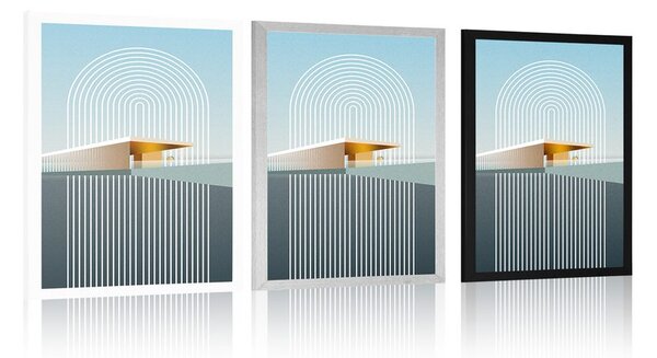 Plakat tęcza z abstrakcyjnym tłem Mid-Century