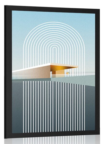 Plakat tęcza z abstrakcyjnym tłem Mid-Century