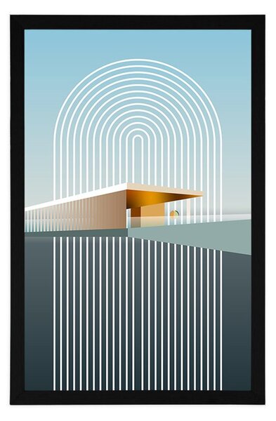 Plakat tęcza z abstrakcyjnym tłem Mid-Century