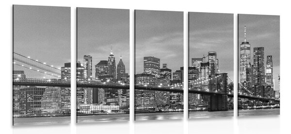 5-częściowy obraz uroczy mostek na Brooklynie w wersji czarno-białej