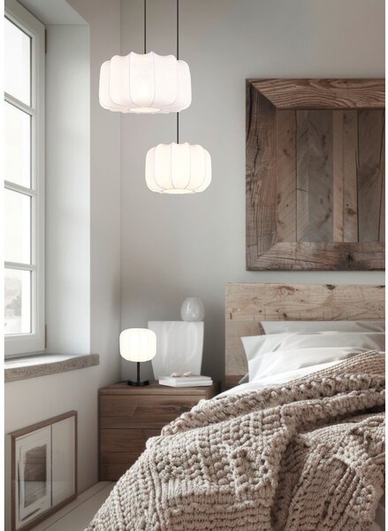 Biała metalowa lampa wisząca z tekstylnym kloszem ø 40 cm Madleine – Reality