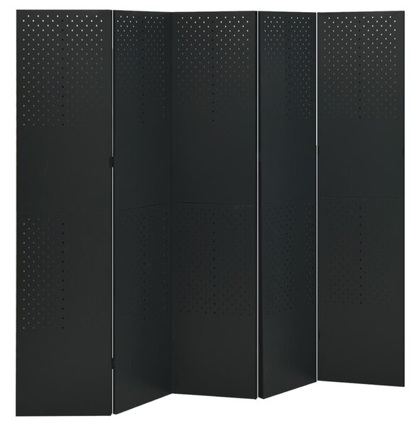 Parawan 5-panelowy, czarny, 200 x 180 cm, stalowy