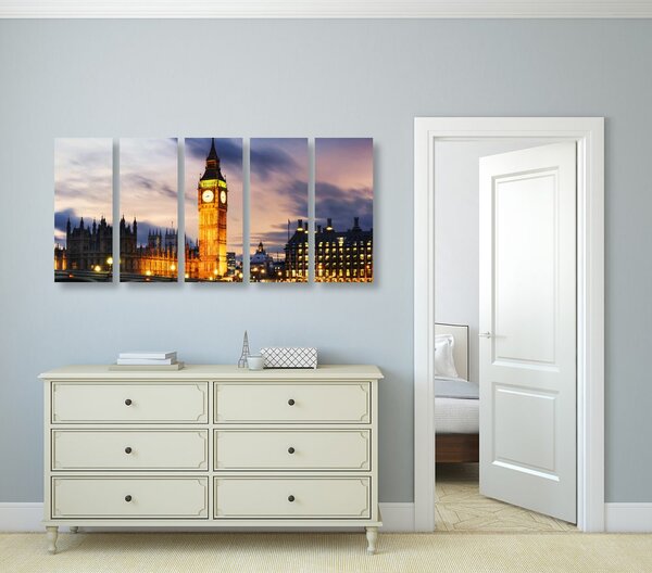 5-częściowy obraz nocny Big Ben w Londynie