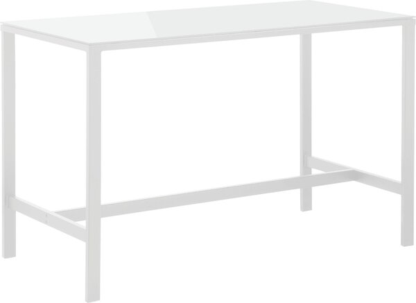 Biały stół lub biurko ze szklanym blatem i metalową ramą