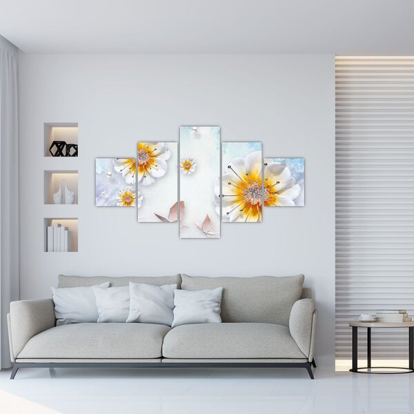 Obraz - Kompozycja z kwiatami i motylami (125x70 cm)