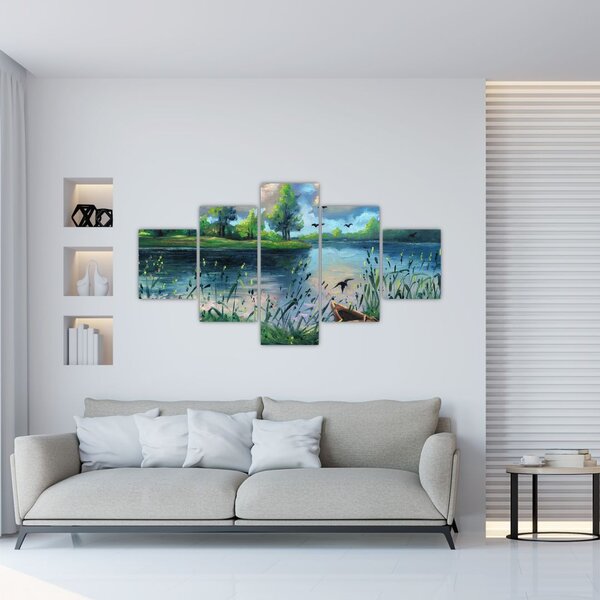 Obraz - Obraz olejny, Wczesny letni wieczór nad jeziorem (125x70 cm)