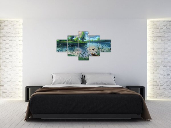 Obraz - Obraz olejny, Wczesny letni wieczór nad jeziorem (125x70 cm)