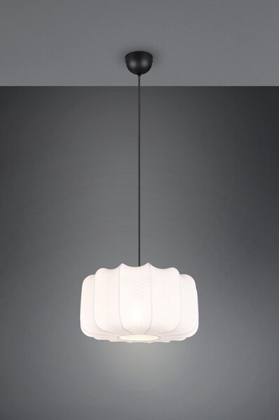 Biała metalowa lampa wisząca z tekstylnym kloszem ø 40 cm Madleine – Reality