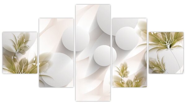 Obraz - 3D koła z kwiatami (125x70 cm)