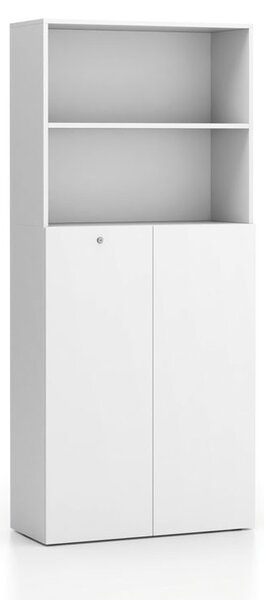 Szafa biurowa SEGMENT 2-drzwiowa, zamykana, 4 półki, 840 x 370 x 1880 mm, biała