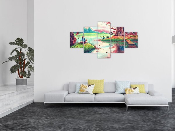 Obraz - Akwarela, Bay in a mountain village (125x70 cm)