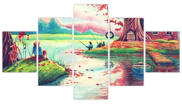 Obraz - Akwarela, Bay in a mountain village (125x70 cm)