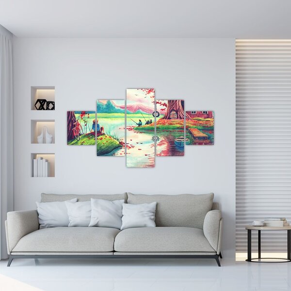 Obraz - Akwarela, Bay in a mountain village (125x70 cm)