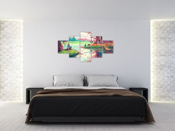 Obraz - Akwarela, Bay in a mountain village (125x70 cm)