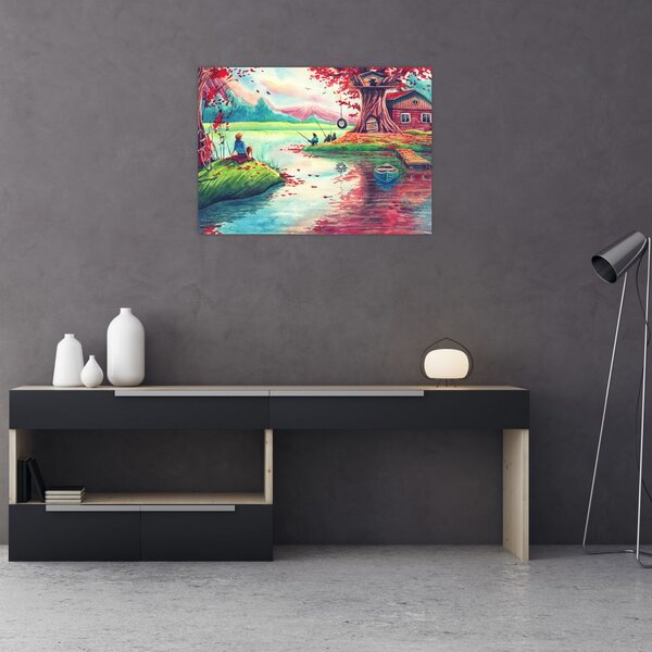 Obraz - Akwarela, Bay in a mountain village (70x50 cm)