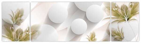 Obraz - 3D koła z kwiatami (170x50 cm)