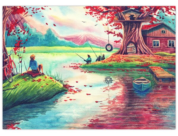 Obraz - Akwarela, Bay in a mountain village (70x50 cm)