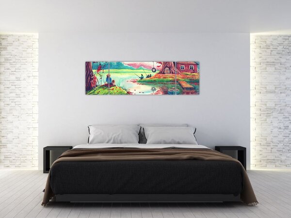 Obraz - Akwarela, Bay in a mountain village (170x50 cm)