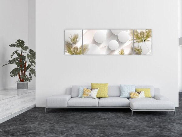 Obraz - 3D koła z kwiatami (170x50 cm)