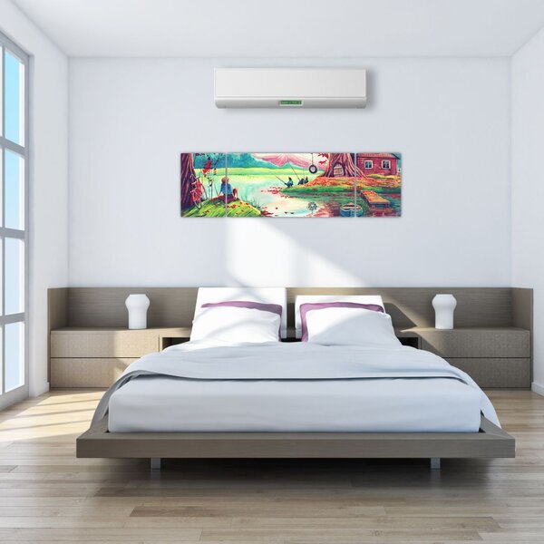 Obraz - Akwarela, Bay in a mountain village (170x50 cm)