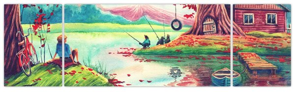 Obraz - Akwarela, Bay in a mountain village (170x50 cm)