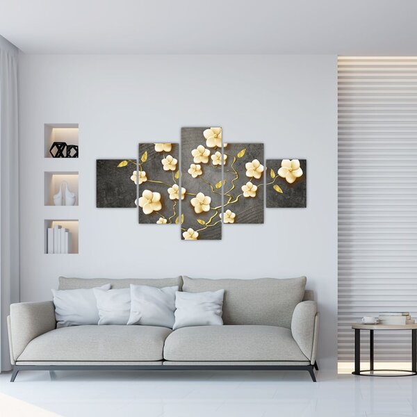 Obraz - Złoty krzew na czarnym tle (125x70 cm)