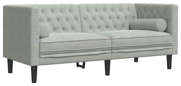 Sofa chesterfield aksamitna jasnoszara z gÅÄbokim tuftingiem i ergonomicznym wypeÅnieniem