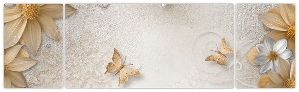 Obraz - Kwiaty z muszką (170x50 cm)
